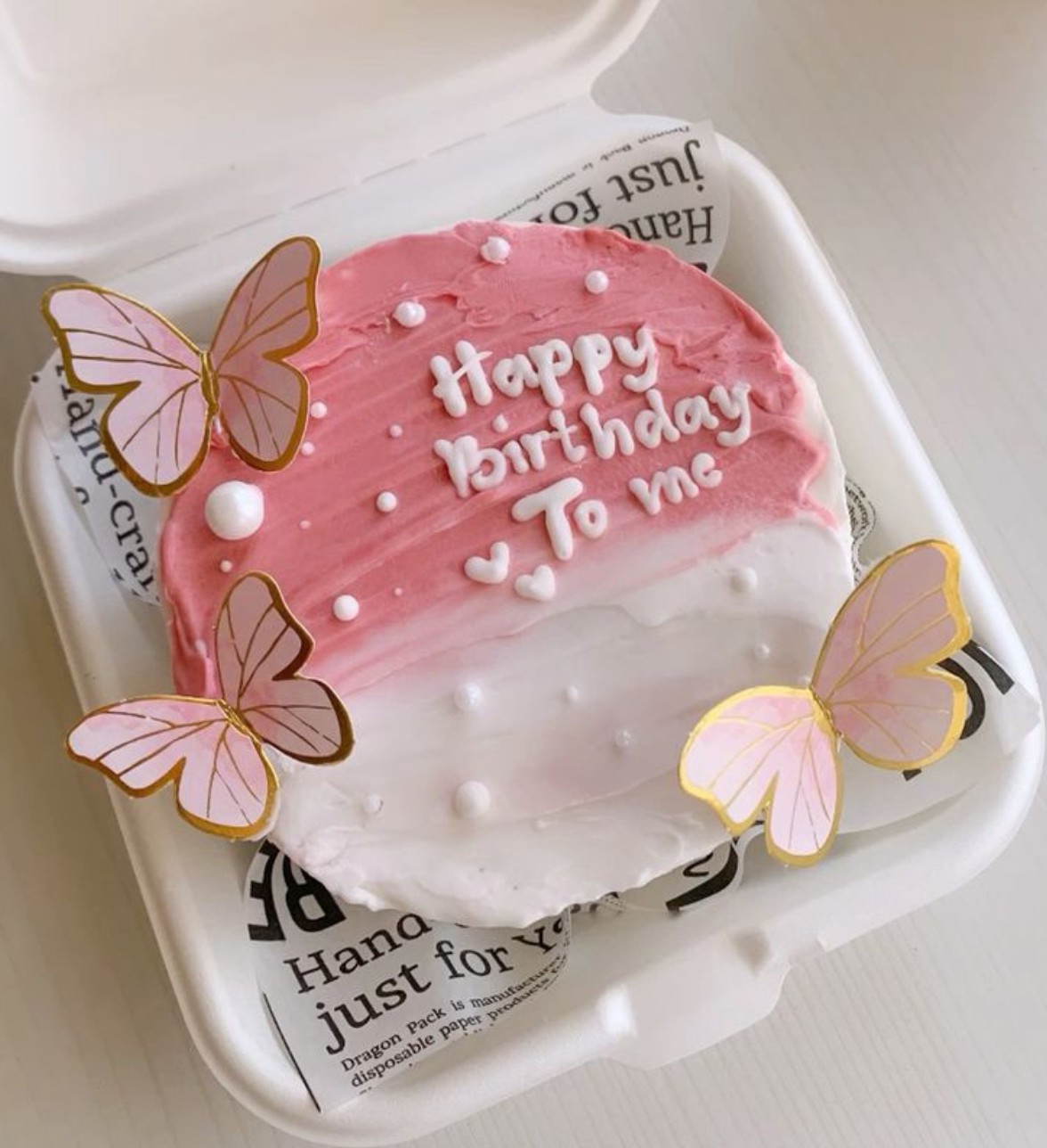 Pink Ombre Butterfly Birthday Bento Cake